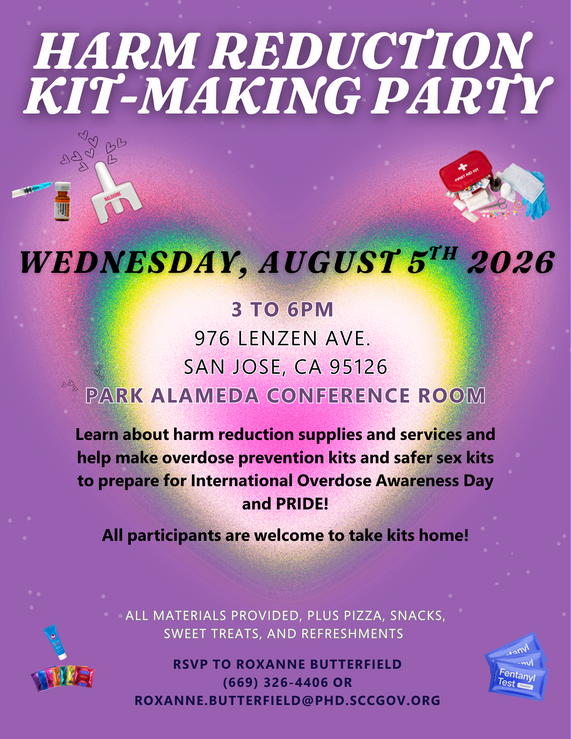 August harm reduction kit making party flyer