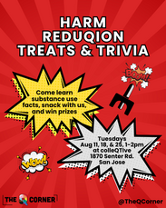Red flyer for Harm Reduqion Treats & Trivia