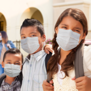 Children wearing mask at school