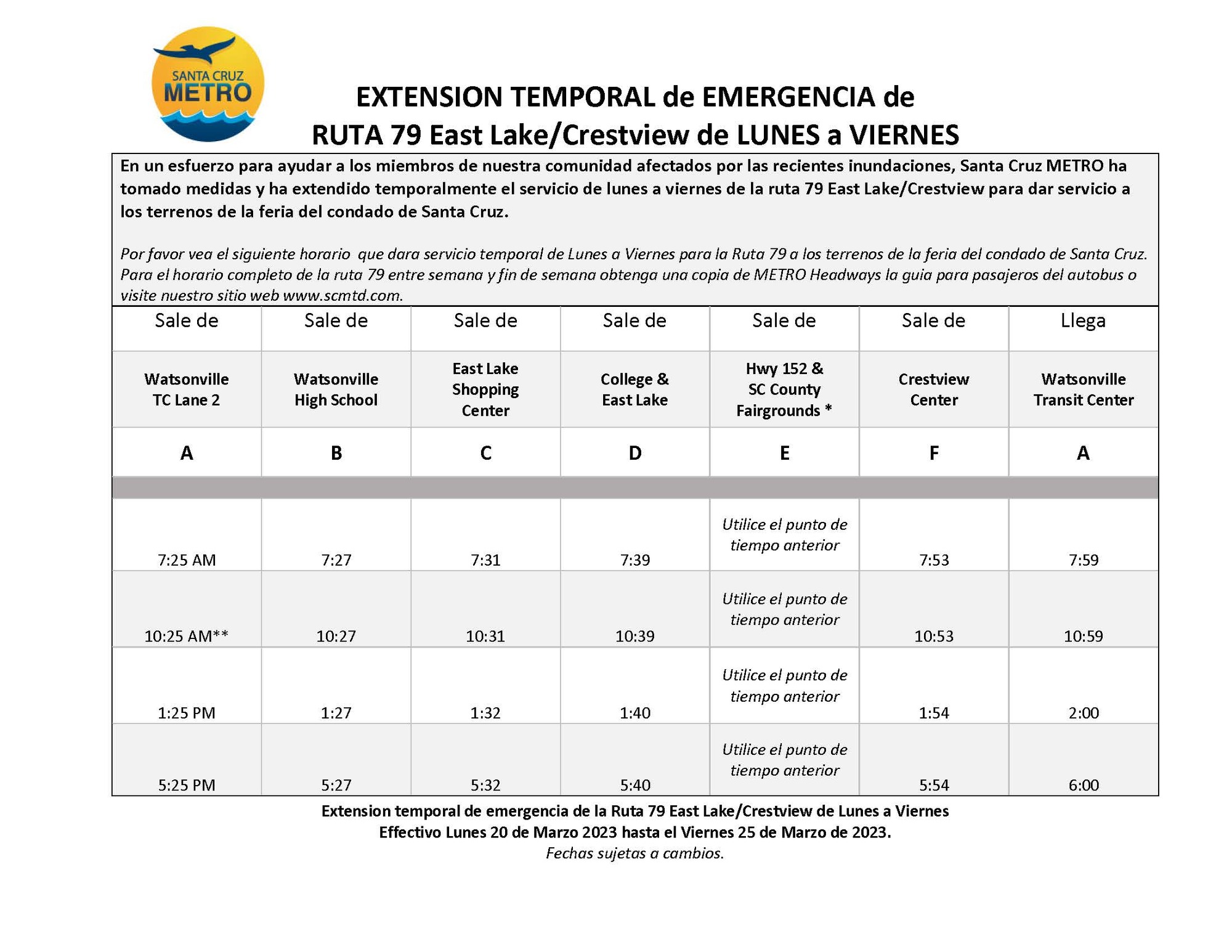 Spanish Timetable