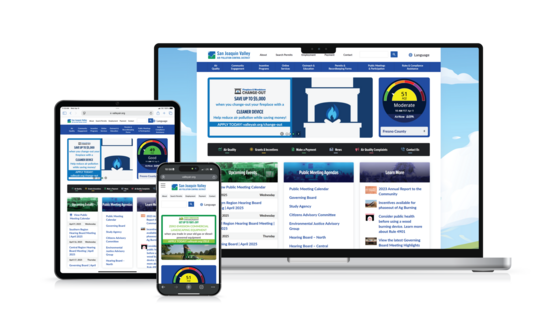 Valley Air District Website displayed on different devices