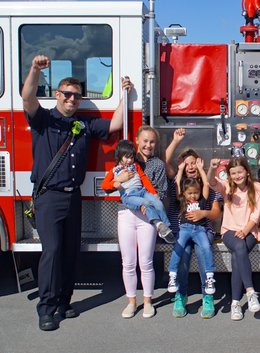 Firefighter and children