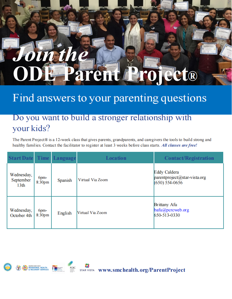 Parent Project Fall All Class Schedule