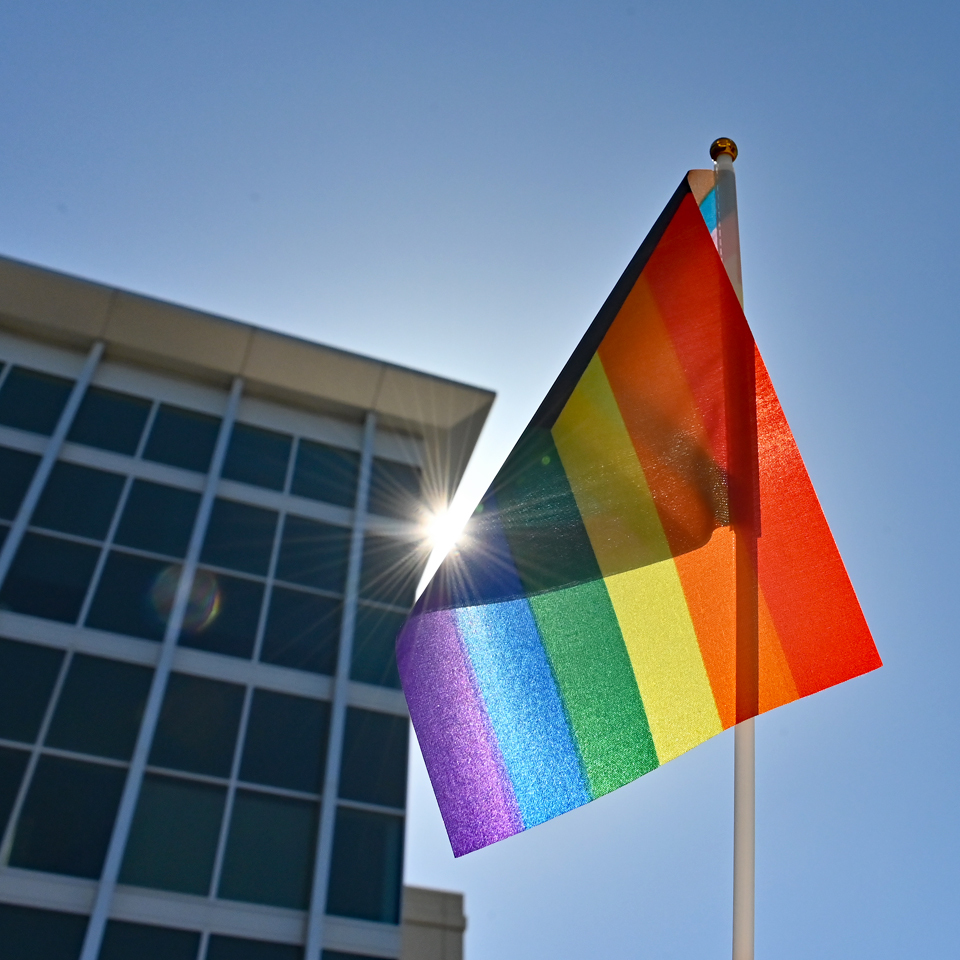 Pride flag flying at County Center
