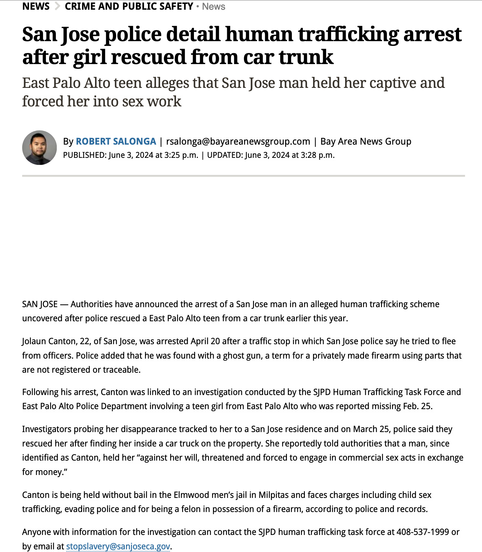 EPA Teen Trafficked by San Jose Man