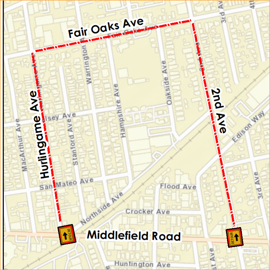 Middlefield Road Detour Map