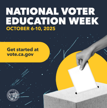 National Voter Education Week graphic with voter putting ballot in dropbox