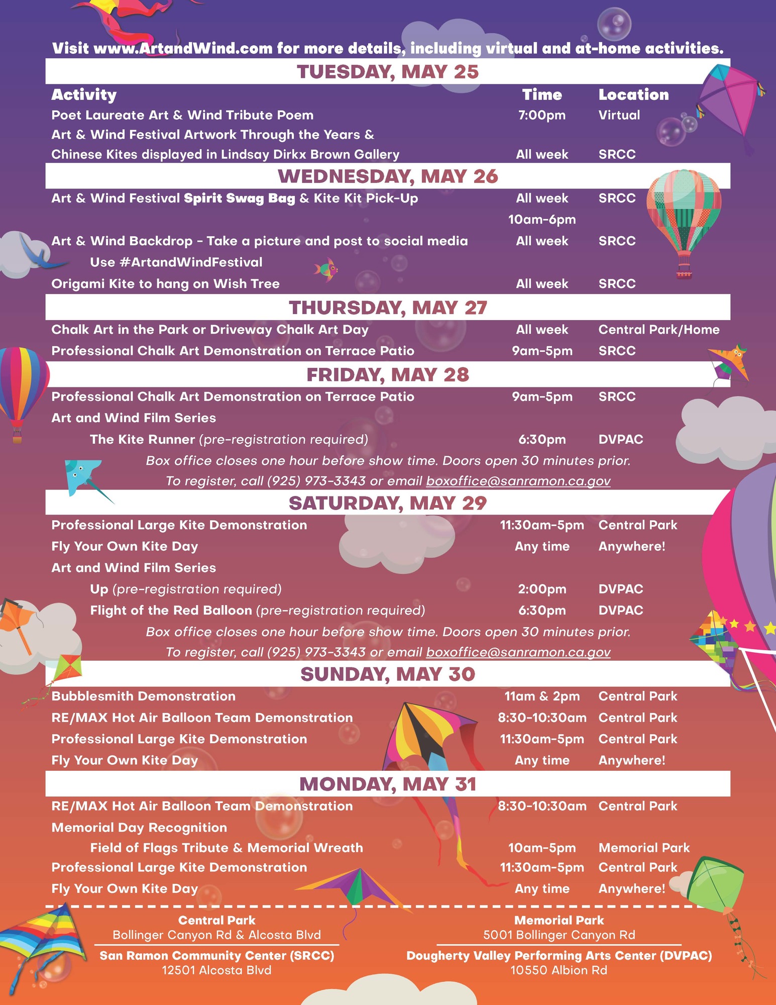 Art & Wind Festival Spirit Week Calendar Art & Wind Festival Spirit Week Calendar