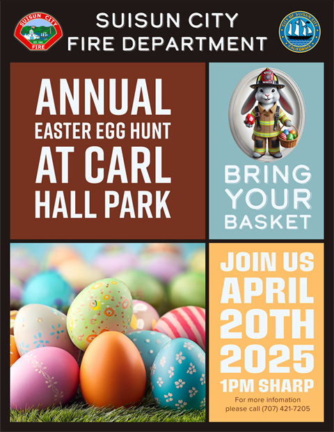 Invitation to the SCFD Easter Egg Hunt on April 20, 2025, at 1 p.m. at Carl Hall Park.