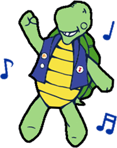 turtle wearing a vest, dancing. Illustration