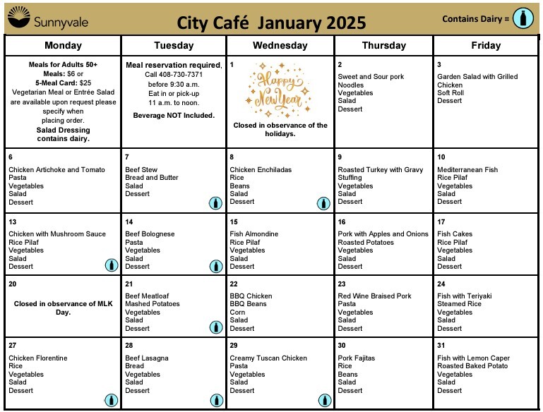 January City Cafe Menu