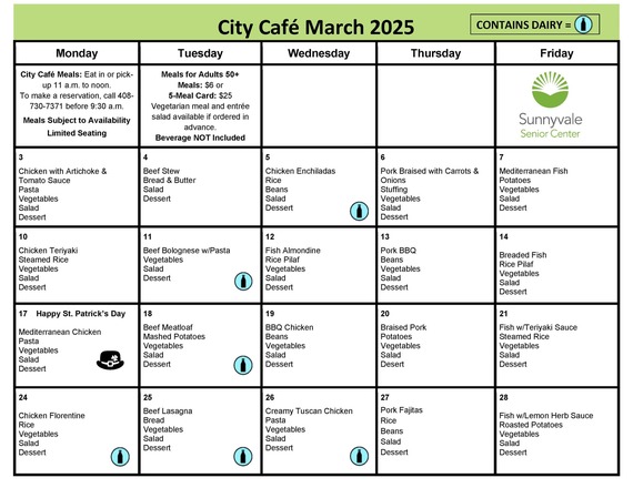 Senior Center Lunch Menu