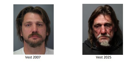 Vest, cold case rape suspect mugshot in 2007 and 2025