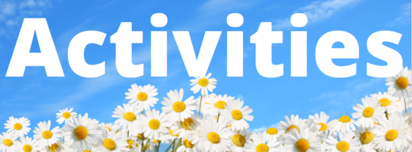 White daisies against a blue sky with large white text reading 'Activities' across the image.