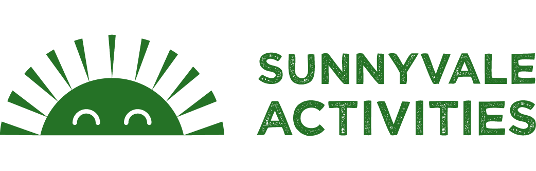 Green Sunnyvale Activities logo featuring a smiling sun graphic and the words 'Sunnyvale Activities' on a black background