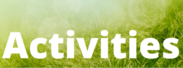 Green grass background with large white text reading 'Activities' across the image.