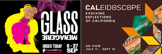 Promotional graphics for Center REP's theatrical production Glass Menagerie and Bedford Gallery's Caleidoscope exhibition