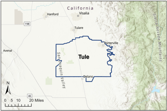 Map of Tule Subbasin Boundary