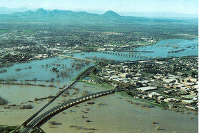 A photo of Marysville surrounded by water during the 1997 flood in Yuba County. 