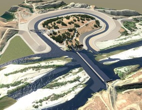 A rendering of the nature-like fishway project around Daguerre Dam