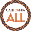 Logo reading "California for All" in brown braided colors