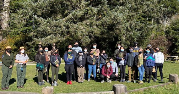Humboldt State University students at Redwoods
