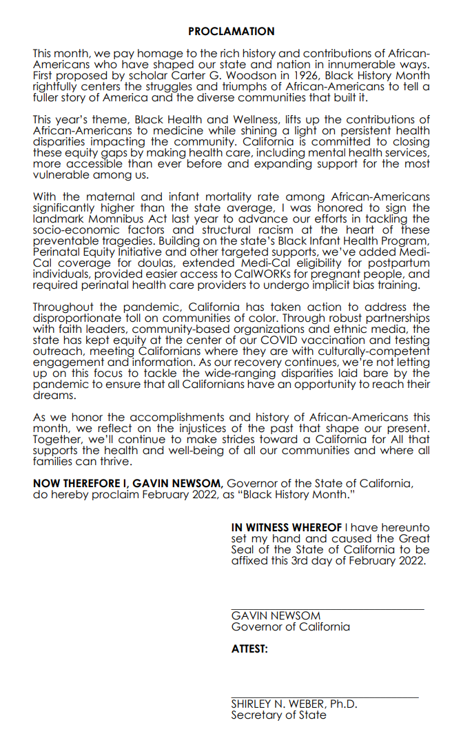Black History Month proclamation