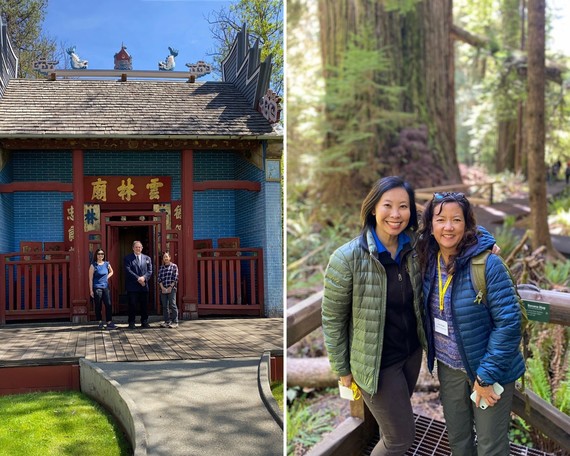 Weaverville Joss House and Jed Smith Redwoods SP collage with Laura