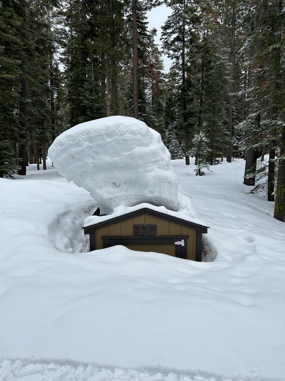 Ed Z'berg Sugar Pine Point SP (firewood shed covered in snow)