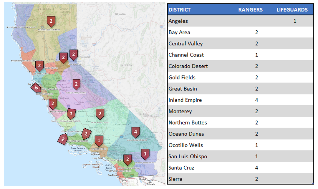 Table and map showing where graduates will be stationed in California.