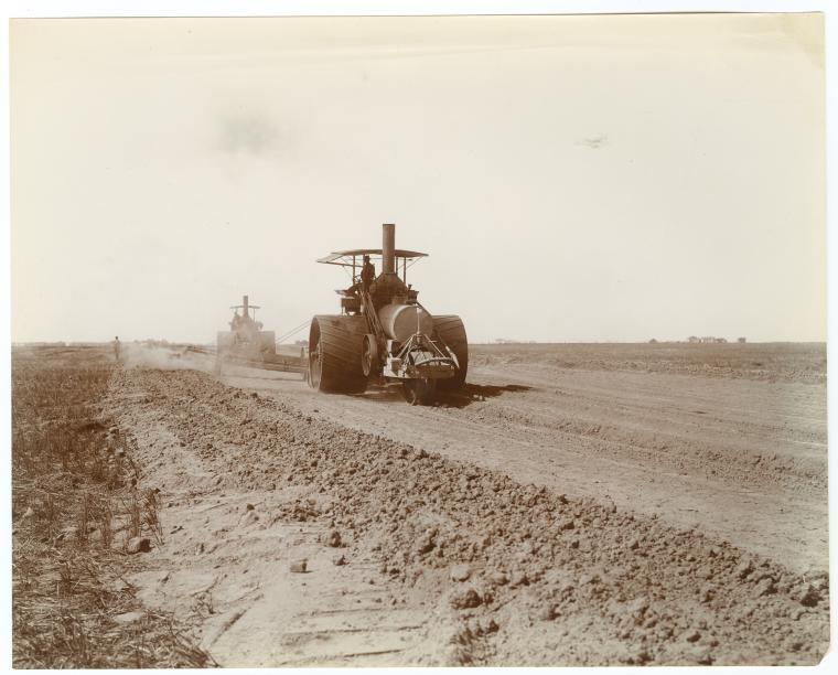 Historic photo of tractor on Roberts Island