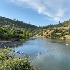 The parking lot of the Nelson Bar car-top boat launch is covered in water due to high lake levels. Photo: State Parks