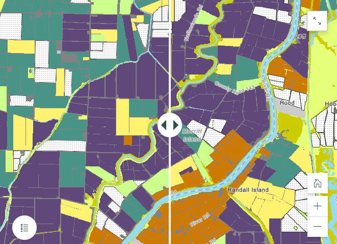 Screenshot of an interactive land-use map of the California Delta