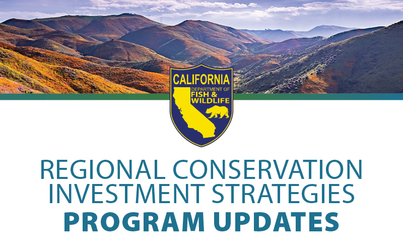 mountain range in background at top and CDFW logo and Regional Conservation Investments Strategies Program Updates at bottom.