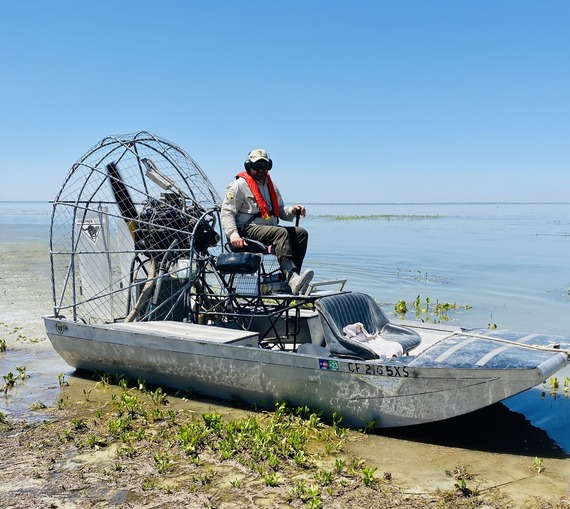 Air boat on shallow water