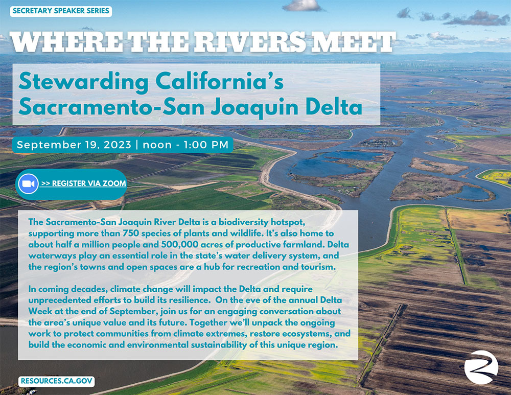 Flyer for "Where the Rivers Meet" Secretary Speaker Series event