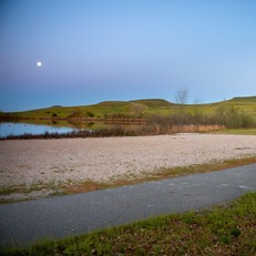 An early morning view of Thermalito Forebay and part of the Brad Freeman Trail.