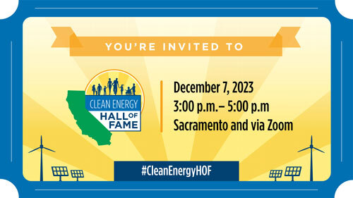 Golden ticket for 2023 Clean Energy Hall of Fame Awards Ceremony to be held on December 7, 2023, from 3pm to 5pm.