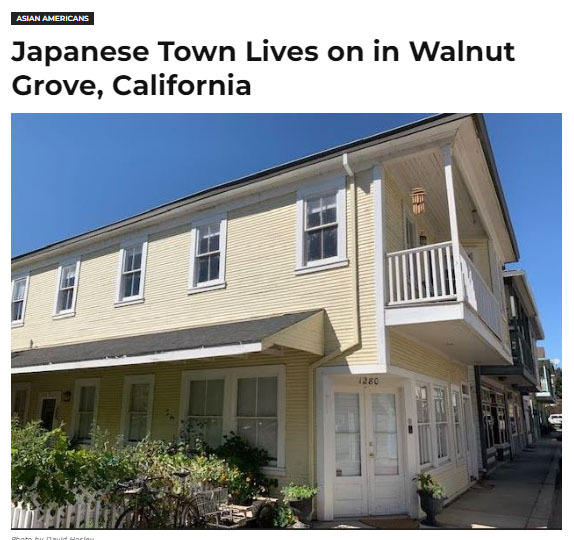 Screenshot of AsAm News article on Japanese community in Walnut Grove, CA