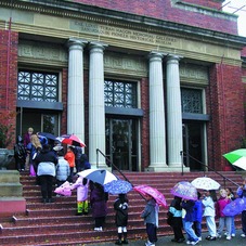 People in line for museum tour