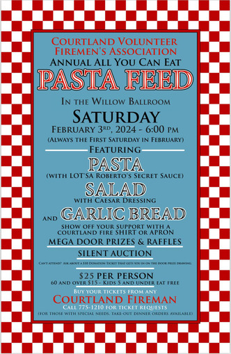 Flyer for Courtland firefighters annual Pasta Feed