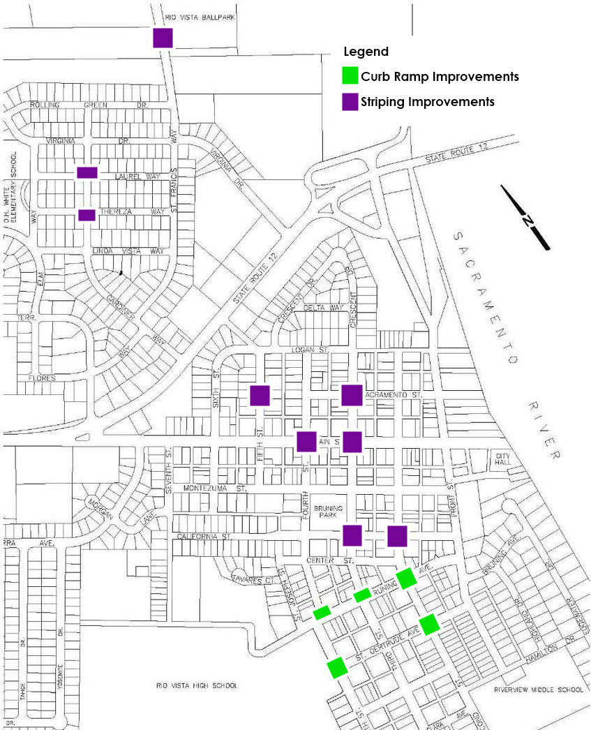 Map of Rio Vista pedestrian improvement project locations