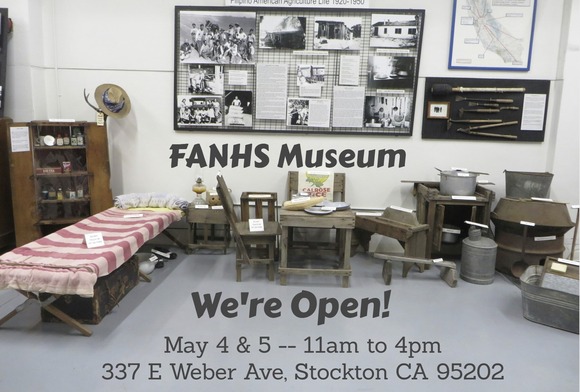 FANHS Museum display photo announcing May hours