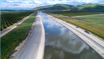 Aerial view of the California Aqueduct near the Teerink Pumping Plant.
