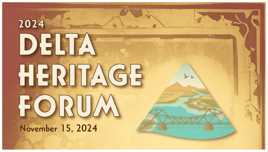 Abstract antique background with Delta National Heritage Area logo and the words "Delta Heritage Forum"