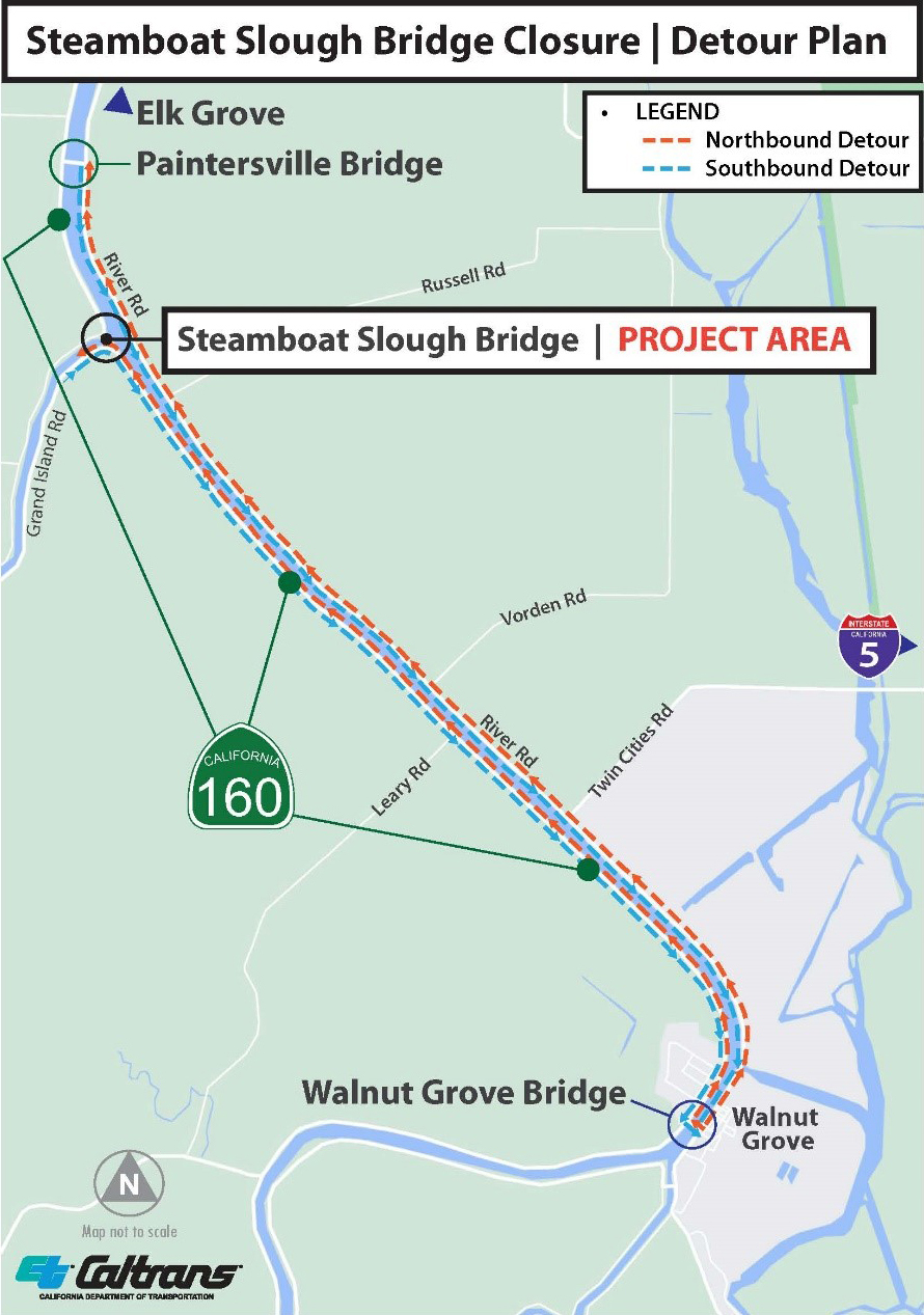 Steamboat Slough Bridge detour map