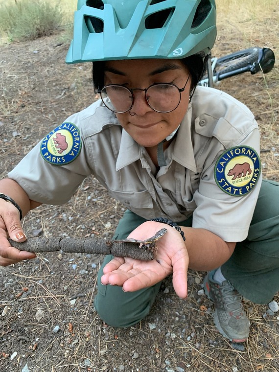 Grover Hot Springs SP_Senior Parks Aide Emperatriz Ruiz w moth