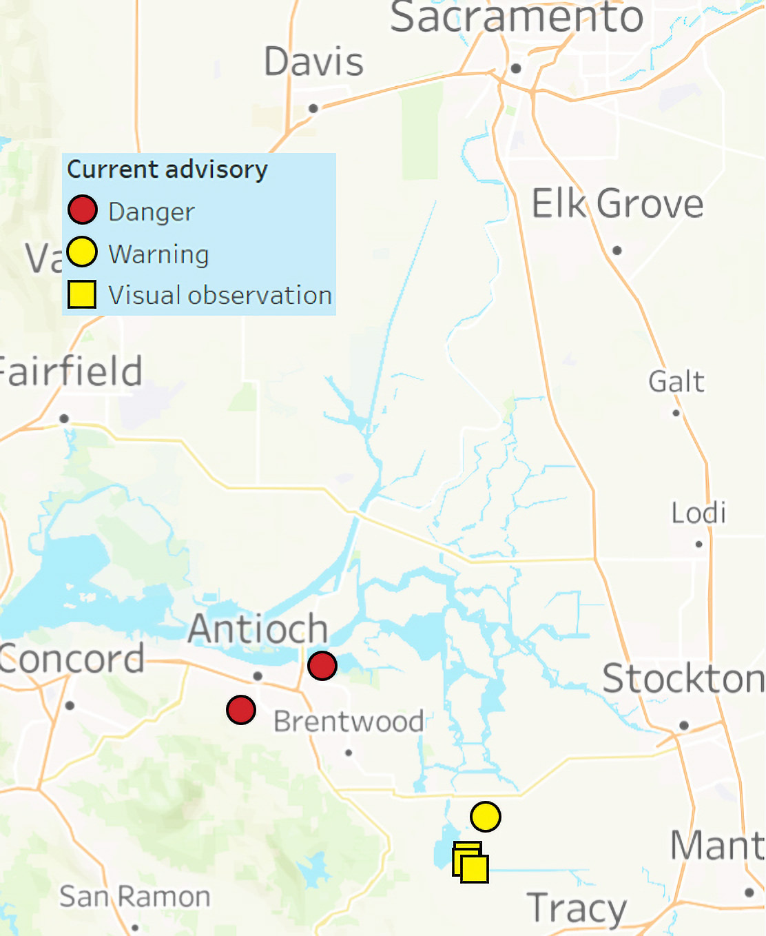 Map of harmful algal bloom advisories