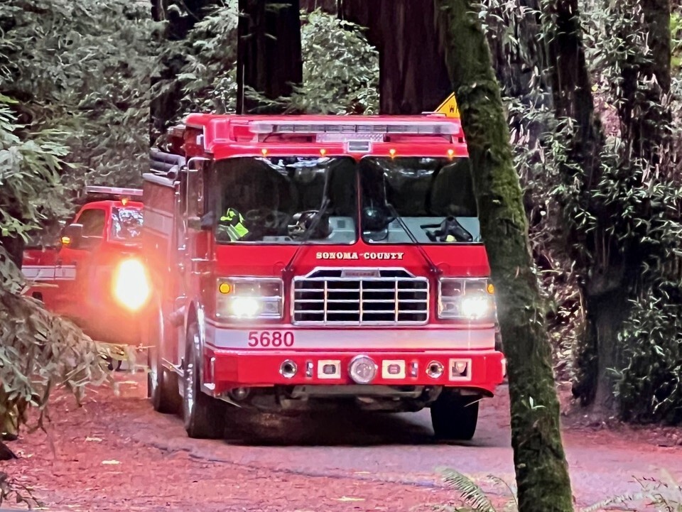 Firetruck Arriving at Armstrong Redwoods SP