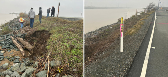 erosion damage on a levee